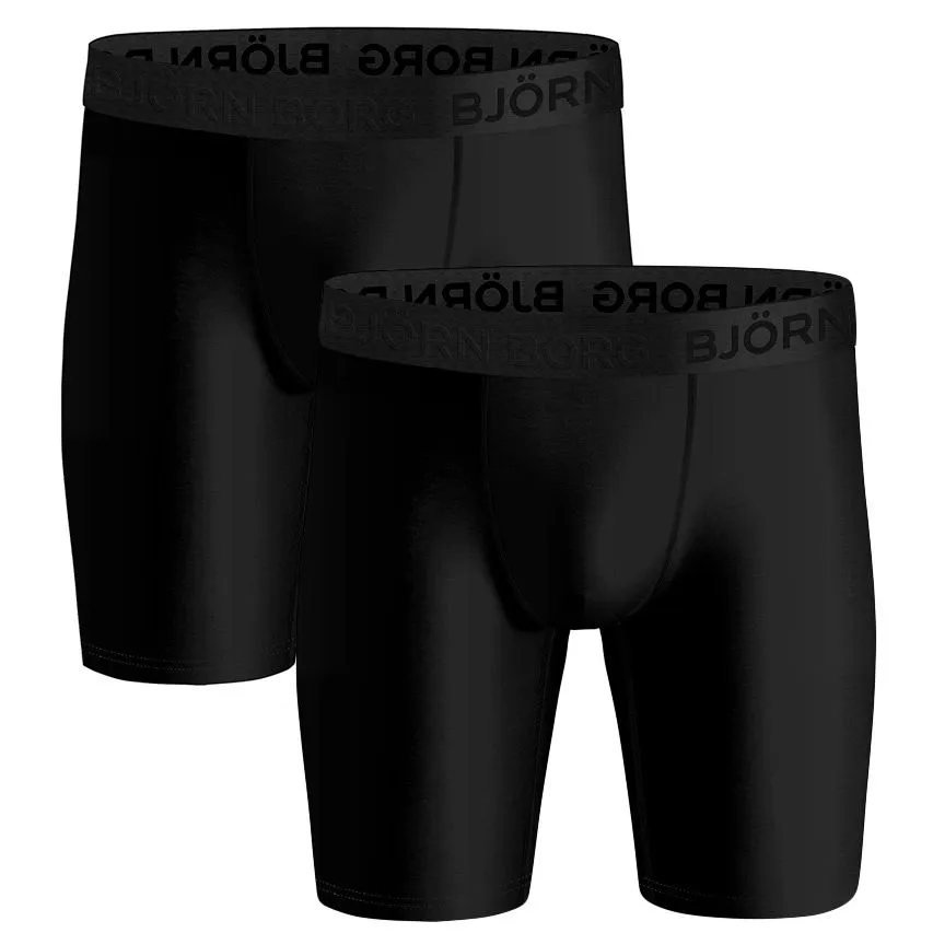 BJöRN BORG PERFORMANCE 2PACK LONG BOXERS BASIC ZWART  